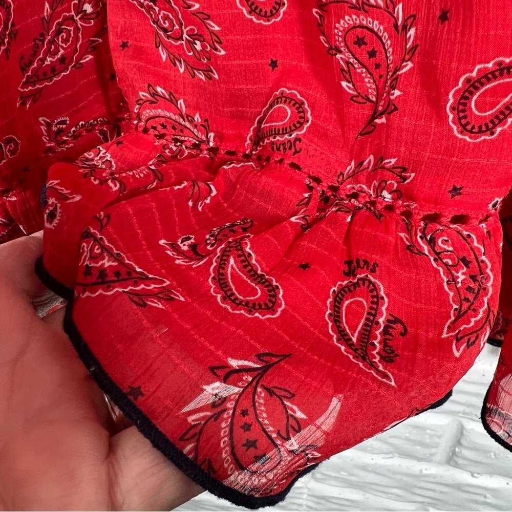TOMMYJEANS HILFIGER Red Bandana Sheer Lightweight Short Sleeve Dress Size Small - Picture 10 of 13